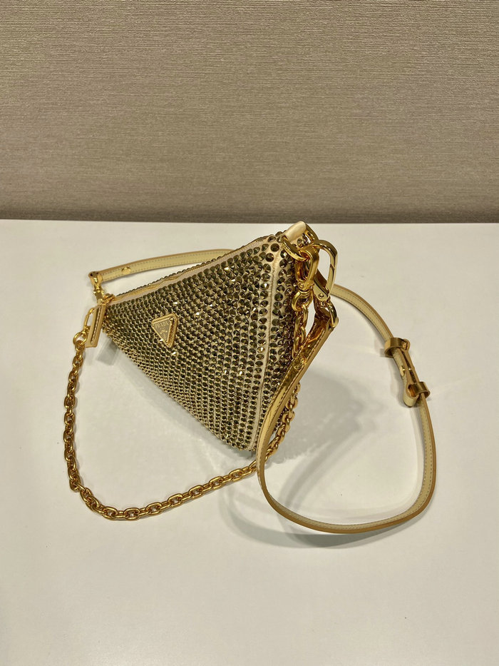 Prada Triangle satin mini-bag with crystals Gold 1BC190