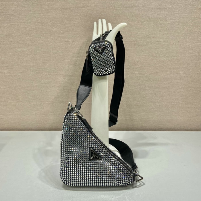 Prada Triangle shoulder bag black with crystals 1BH190