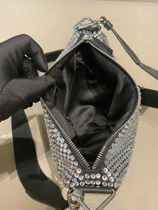 Prada Triangle shoulder bag black with crystals 1BH190