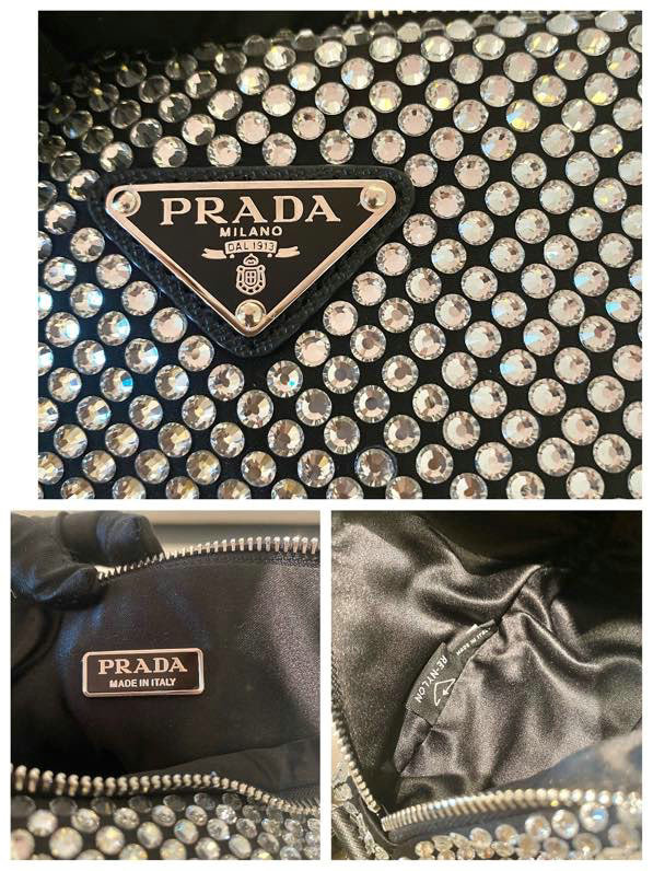 Prada Triangle shoulder bag black with crystals 1BH190