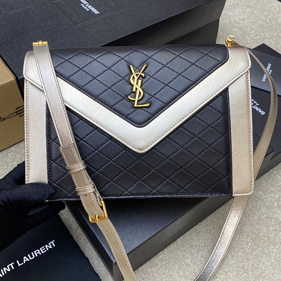 Saint Laurent Lambskin Gaby Satchel Black&Gold 668863