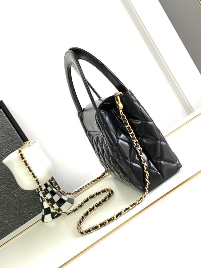 Chanel Shiny Calfskin Top Handle Bag Black AS3970