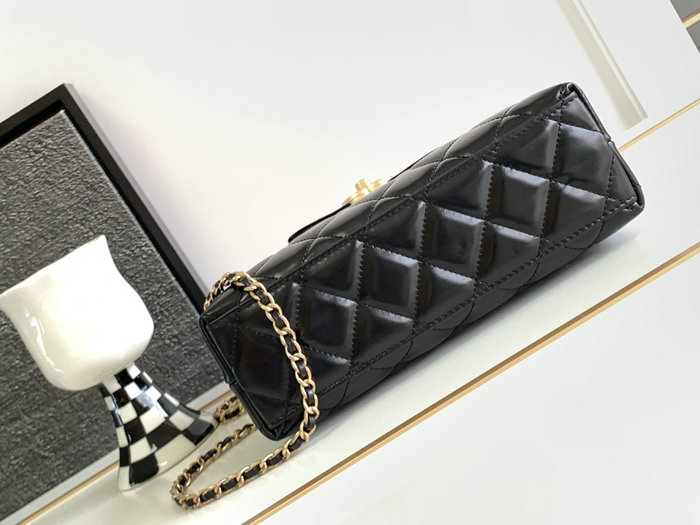 Chanel Shiny Calfskin Top Handle Bag Black AS3970