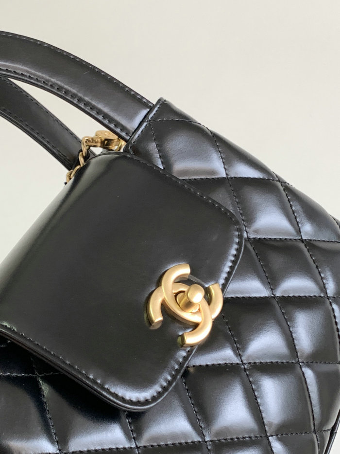 Chanel Shiny Calfskin Top Handle Bag Black AS3970