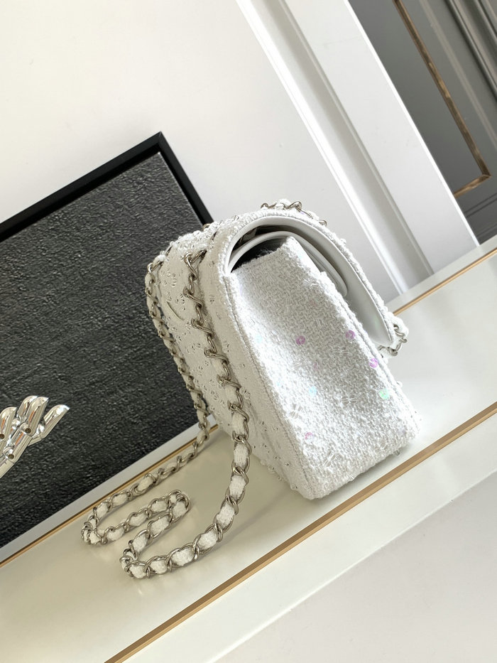 Chanel Tweed Medium Flap Bag White CF1112