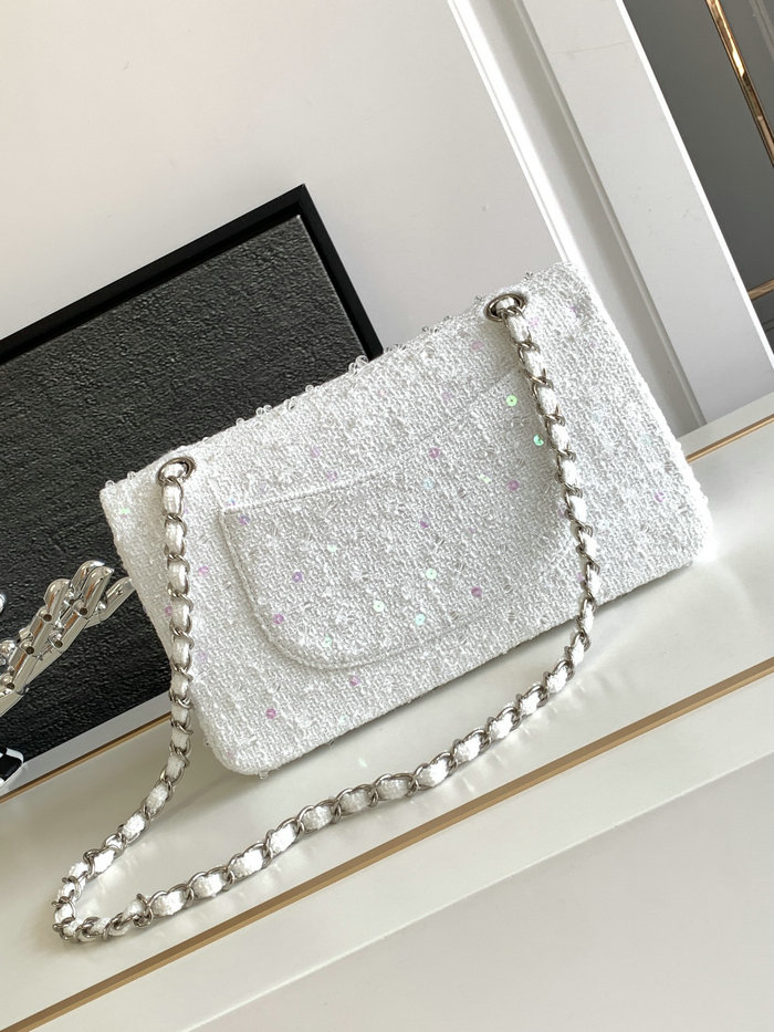 Chanel Tweed Medium Flap Bag White CF1112