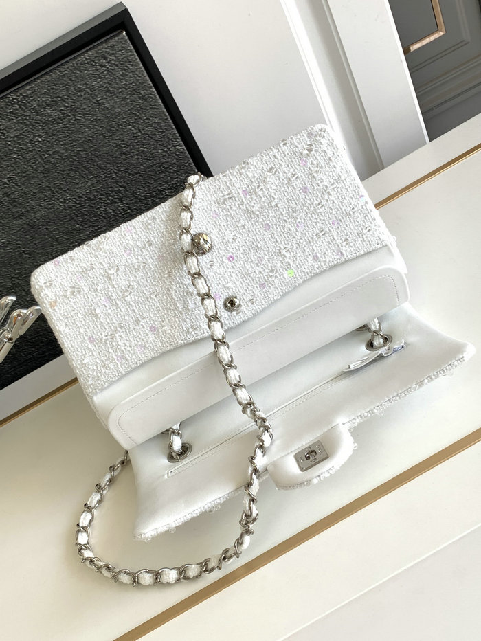 Chanel Tweed Medium Flap Bag White CF1112