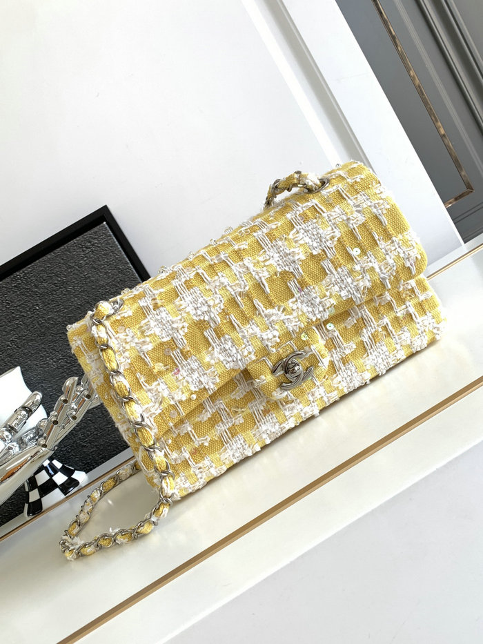 Chanel Tweed Medium Flap Bag Yellow CF1112