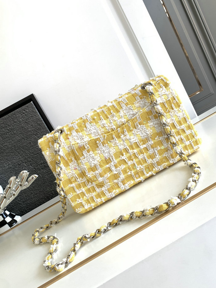 Chanel Tweed Medium Flap Bag Yellow CF1112