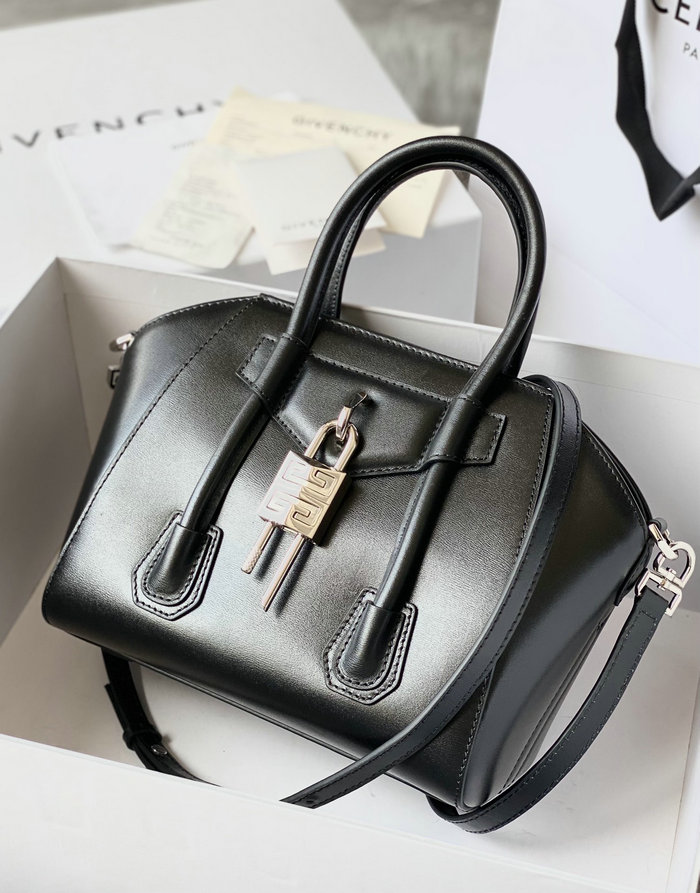 Givenchy Mini Antigona Lock Leather Satchel Black with Silver G199115