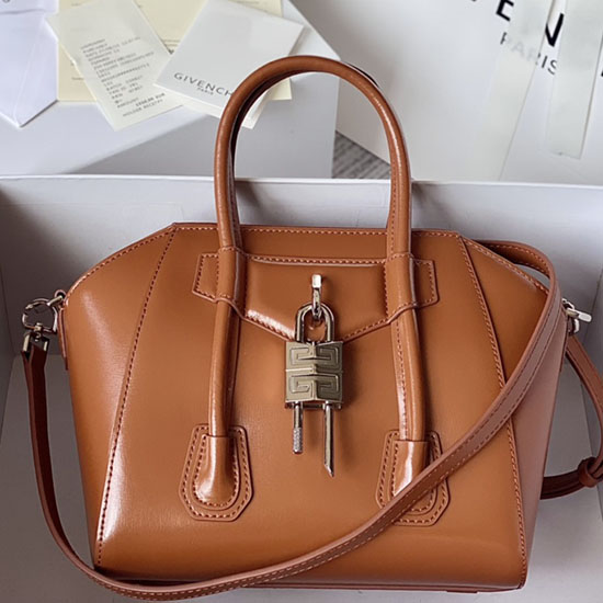 Givenchy Mini Antigona Lock Leather Satchel Brown G199115