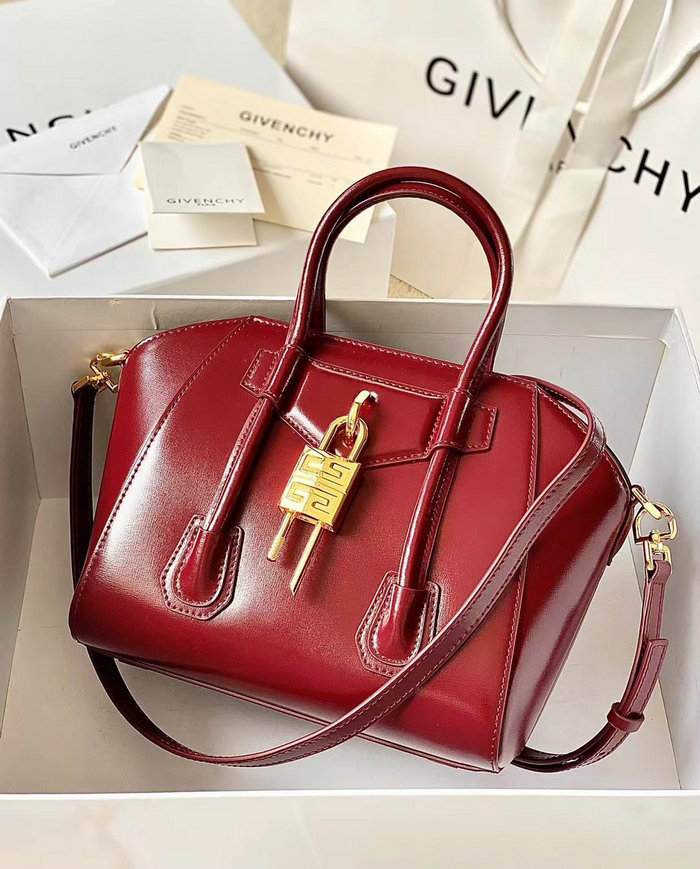 Givenchy Mini Antigona Lock Leather Satchel Burgundy G199115