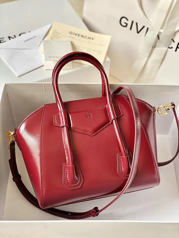 Givenchy Mini Antigona Lock Leather Satchel Burgundy G199115