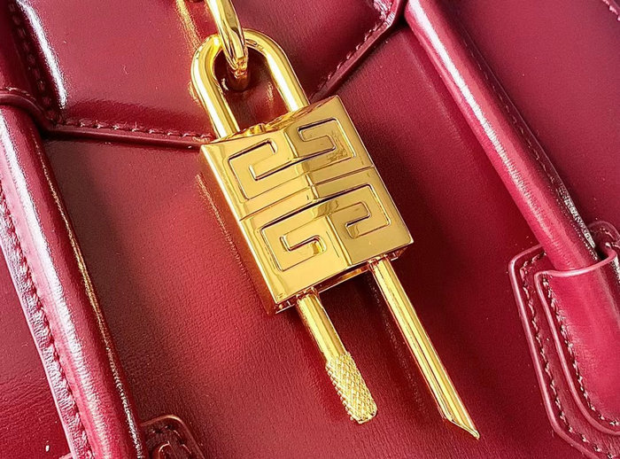 Givenchy Mini Antigona Lock Leather Satchel Burgundy G199115