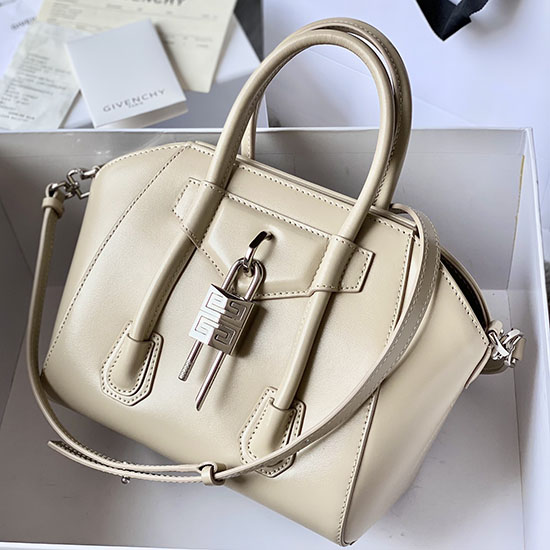 Givenchy Mini Antigona Lock Leather Satchel Light Grey G199115