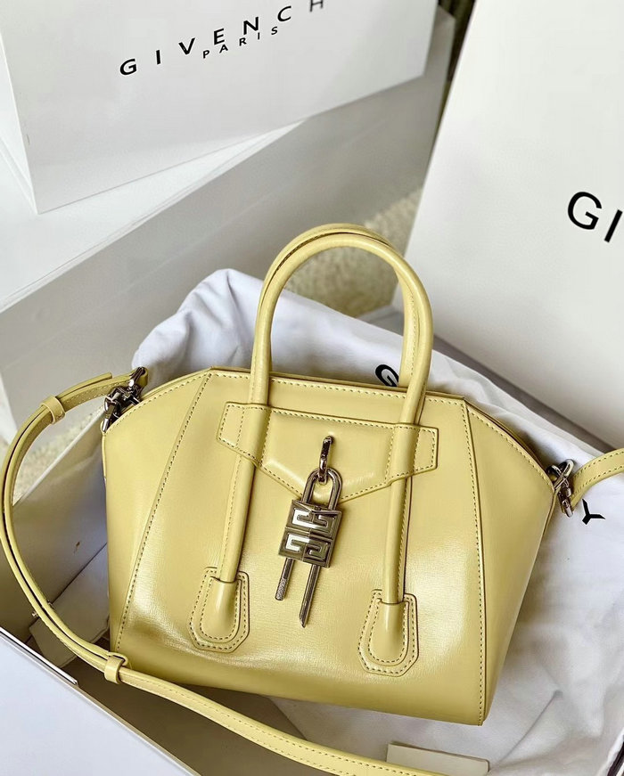 Givenchy Mini Antigona Lock Leather Satchel Yellow G199115