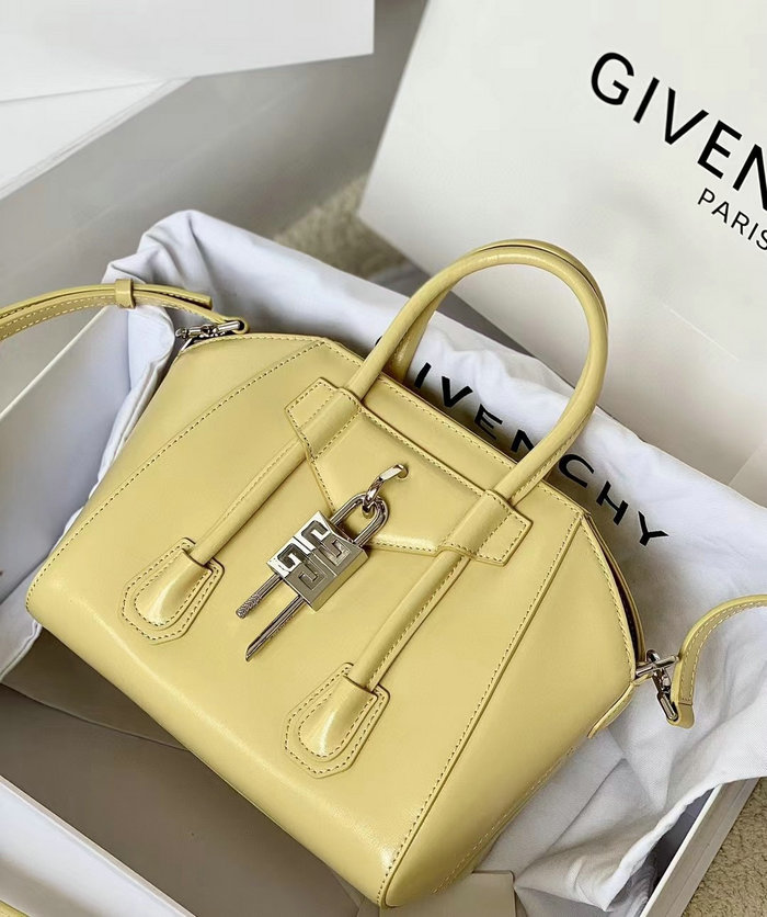 Givenchy Mini Antigona Lock Leather Satchel Yellow G199115