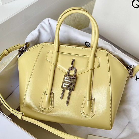 Givenchy Mini Antigona Lock Leather Satchel Yellow G199115