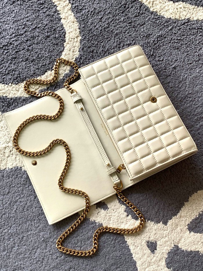 Saint Laurent Cassandre Matelasse Carre Chain Wallet White 743346