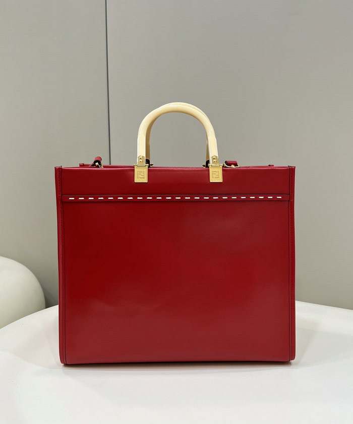 Fendi Sunshine Medium Leather Shopper Red F8395