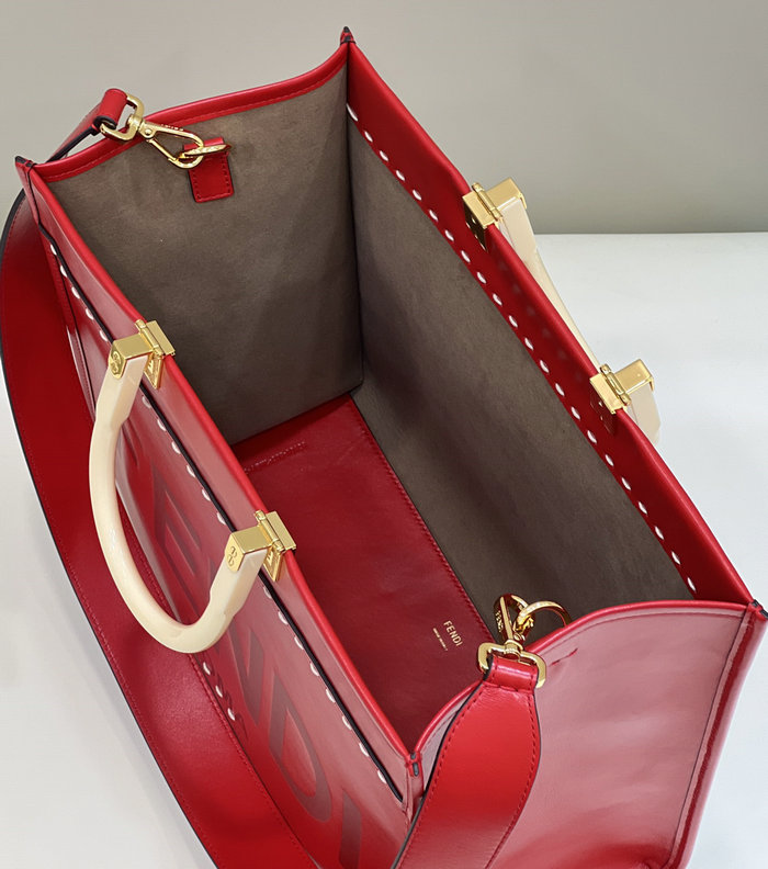 Fendi Sunshine Medium Leather Shopper Red F8395