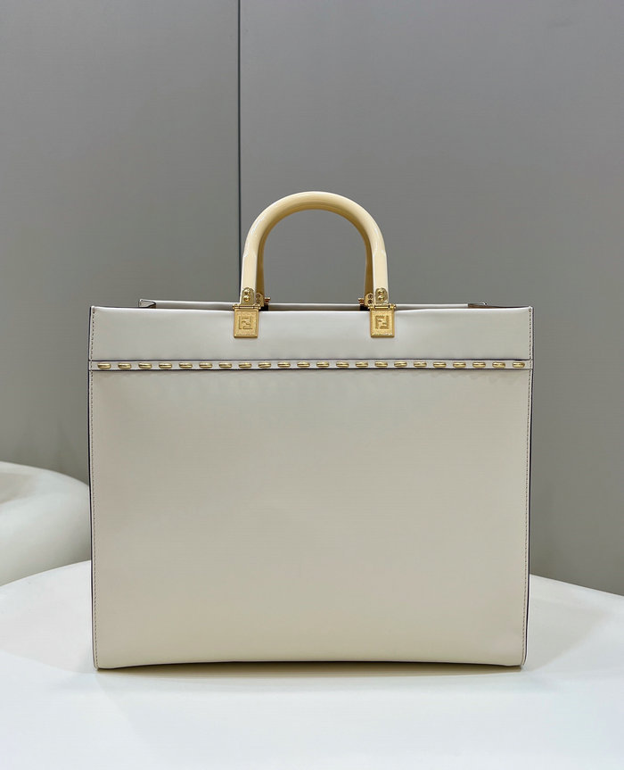 Fendi Sunshine Medium Leather Shopper White F8395