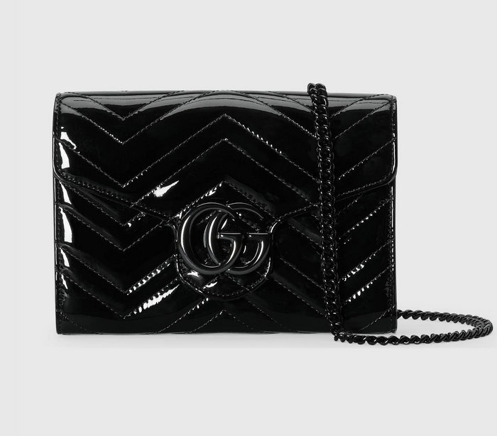 Gucci GG Marmont Patent Matelasse Mini Bag Black 474575