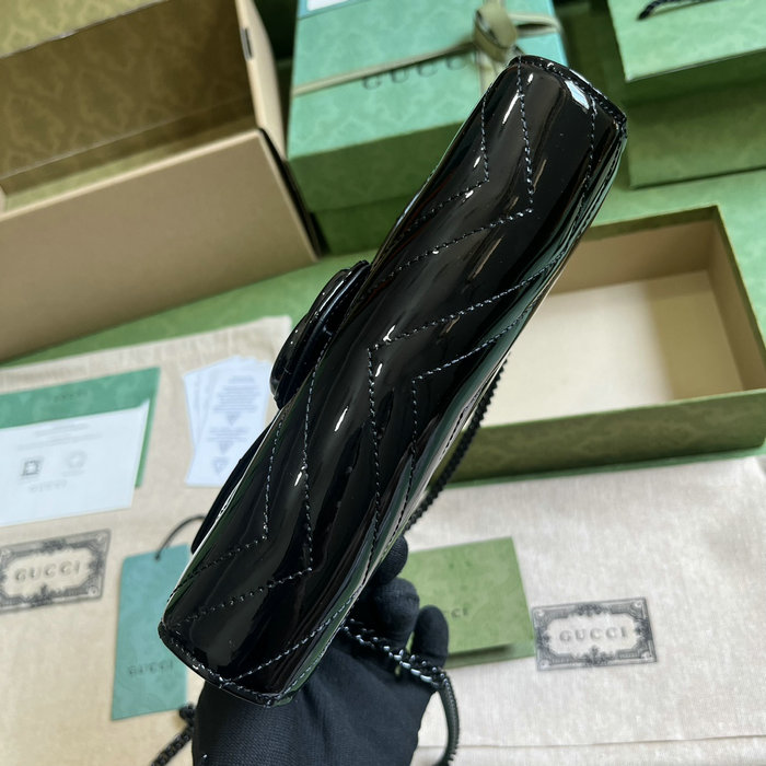 Gucci GG Marmont Patent Matelasse Mini Bag Black 474575
