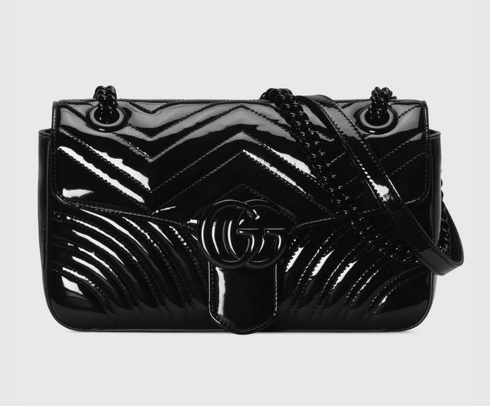 Gucci GG Marmont Patent Small Shoulder Bag Black 443497