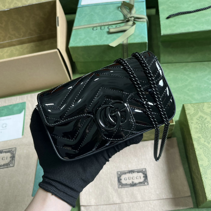 Gucci GG Marmont Patent Super Mini Bag Black 476433
