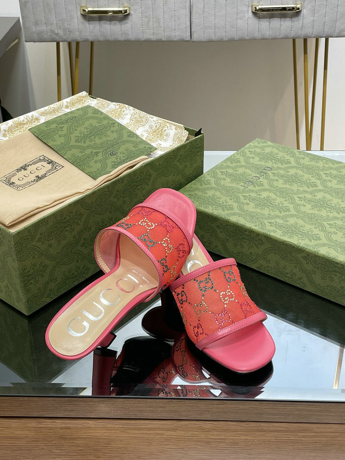Gucci Mesh Mid-Heel Slide Sandals SNG072603