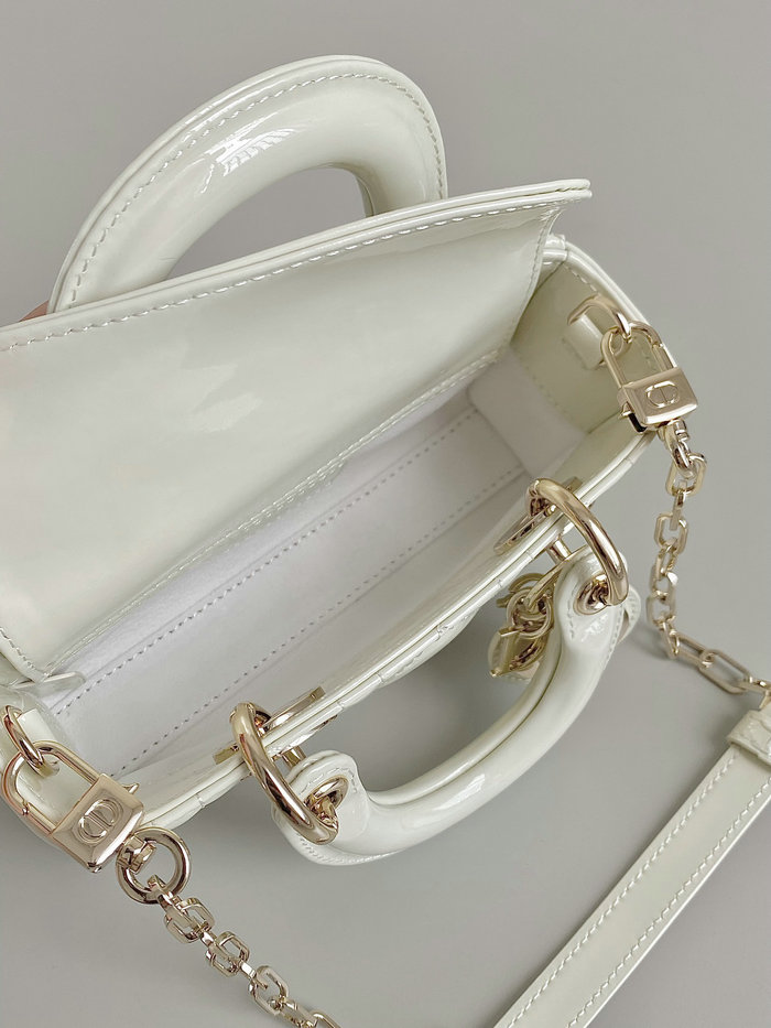 Mini LADY D-JOY Patent Leather BAG White DM3380