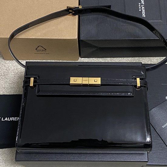 Saint Laurent Patent Manhattan Shoulder Bag Black 579271