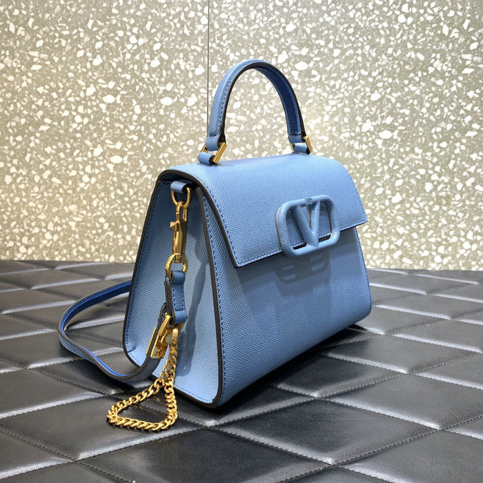 Small Vsling Grainy Calfskin Handbag Blue V2727