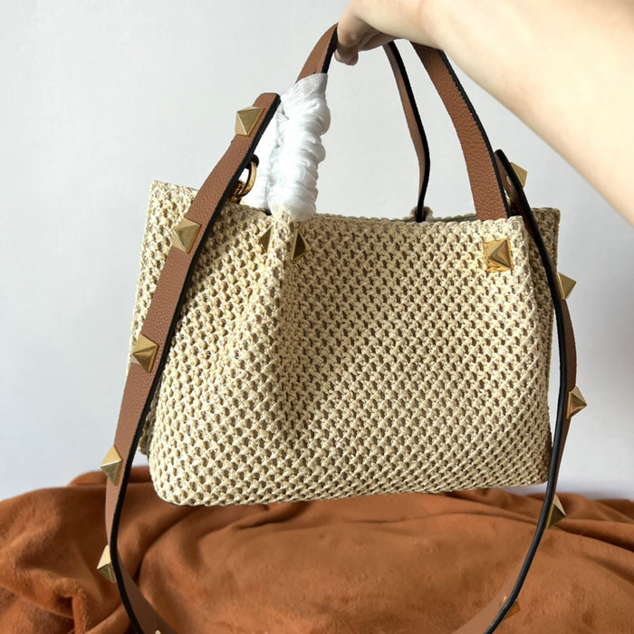 Valentino Garavani Small VLOGO Raffia Tote Bag Beige V0099S