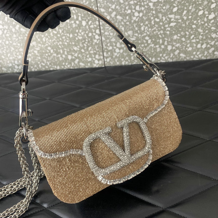 Valentino Loco Embroidered Small Shoulder Bag Beige V5032