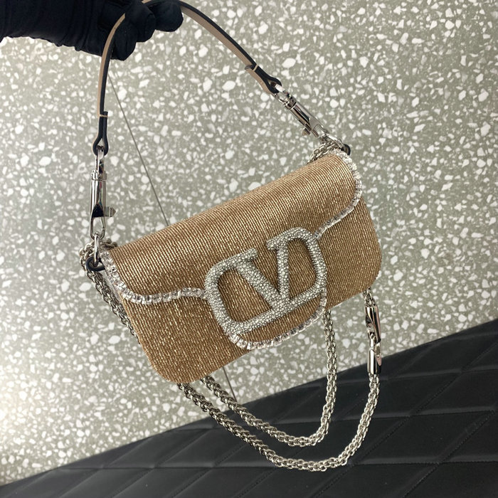 Valentino Loco Embroidered Small Shoulder Bag Beige V5032