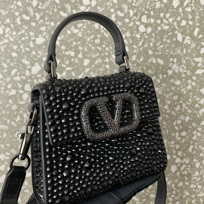 Valentino Micro VSling Handbag with Rhinestones Black V0087