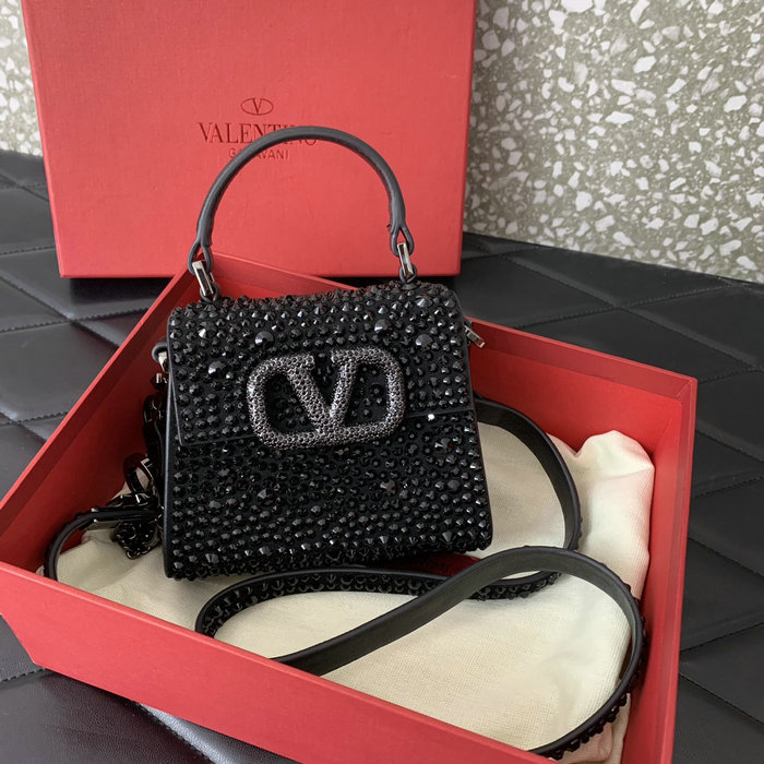 Valentino Micro VSling Handbag with Rhinestones Black V0087