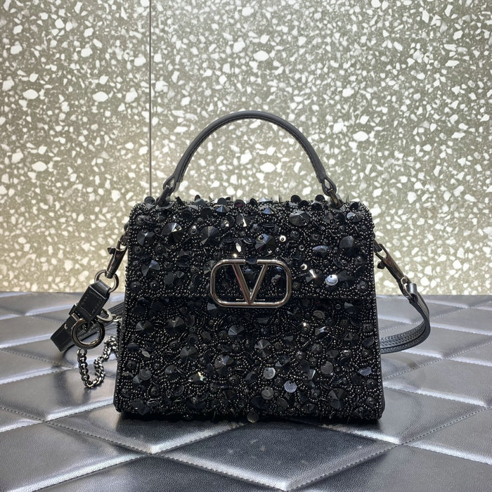 Valentino Mini VSling Handbag With 3D Embroidery Black V0068