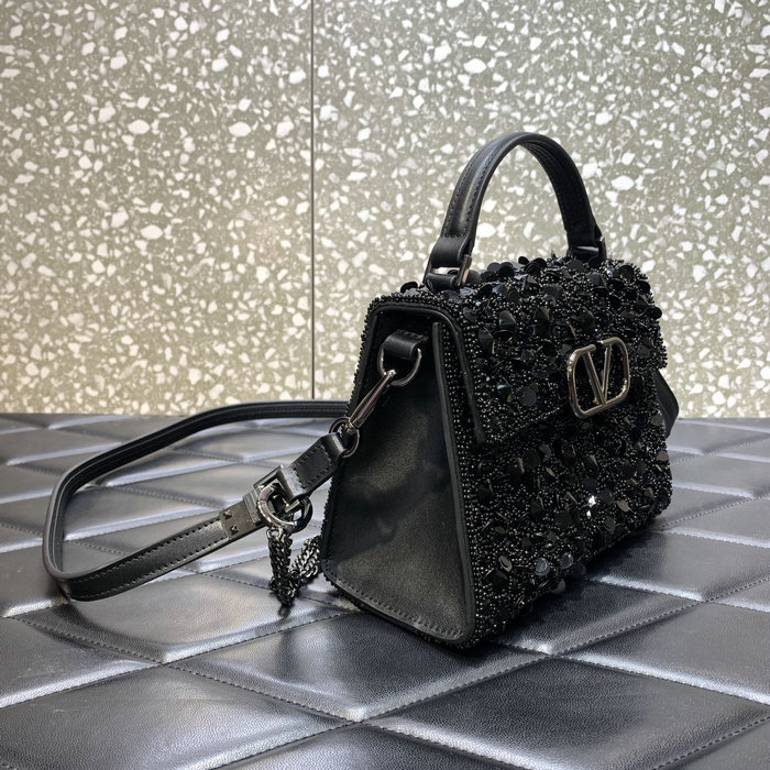 Valentino Mini VSling Handbag With 3D Embroidery Black V0068