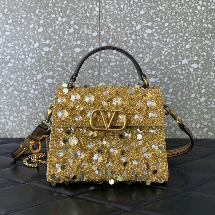 Valentino Mini VSling Handbag With 3D Embroidery Gold V0068