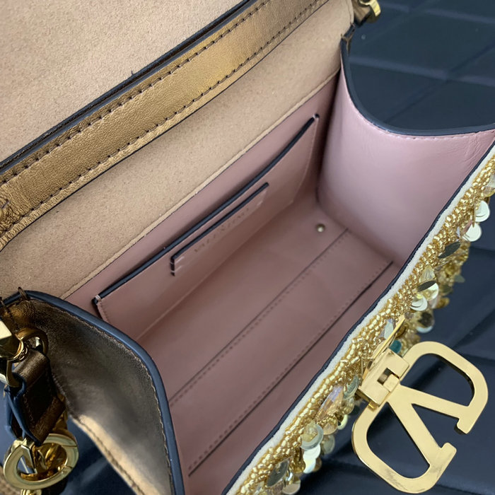 Valentino Mini VSling Handbag With 3D Embroidery Gold V0068
