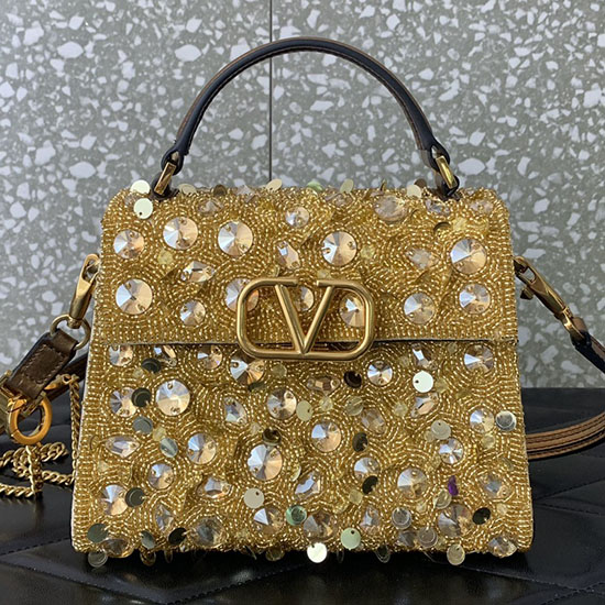 Valentino Mini VSling Handbag With 3D Embroidery Gold V0068