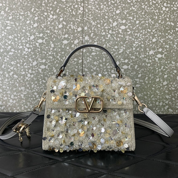 Valentino Mini VSling Handbag With 3D Embroidery Grey V0068