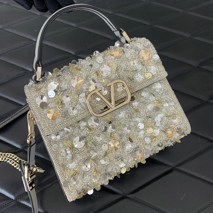 Valentino Mini VSling Handbag With 3D Embroidery Grey V0068