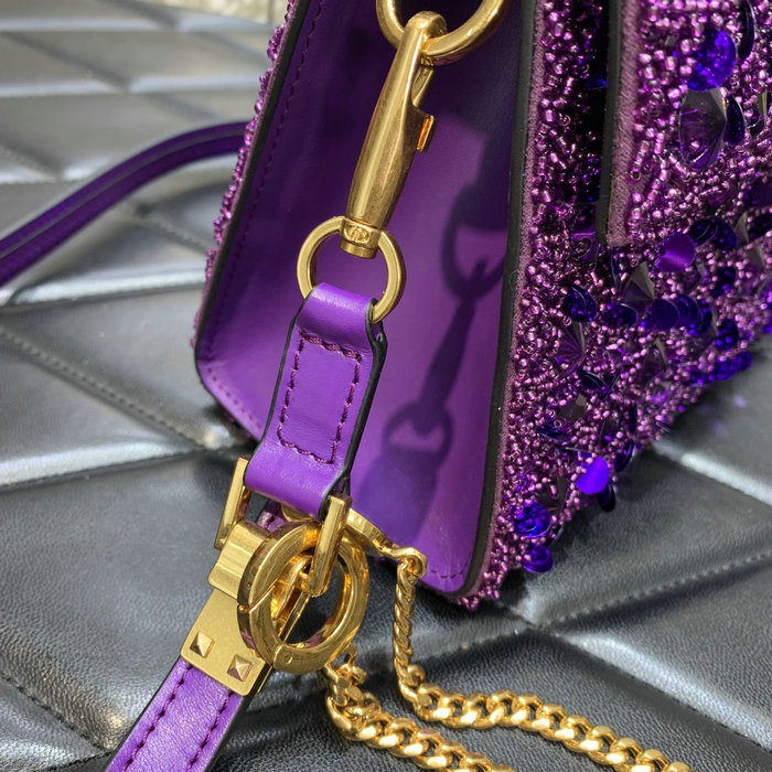 Valentino Mini VSling Handbag With 3D Embroidery Purple V0068