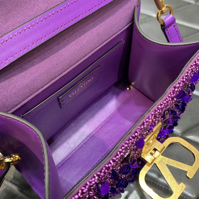 Valentino Mini VSling Handbag With 3D Embroidery Purple V0068