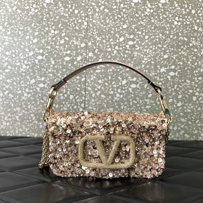 Valentino Small Loco Shoulder Bag With 3D Embroidery Beige V5038