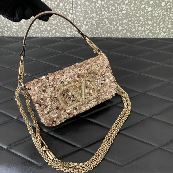 Valentino Small Loco Shoulder Bag With 3D Embroidery Beige V5038